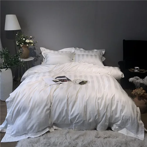 bedding set 1 1000TC Комплект постельного белья из египетского хлопка в белую и серую полоску, роскошный комплект постельного белья для отеля, пододеяльник, мягкая простыня, QUEEN KING parure de lit - Цвет: bedding set 1