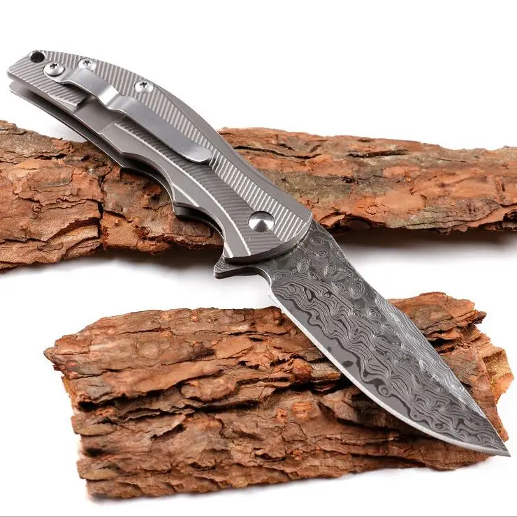 New Ball Bearing Open Flipper Folding Knife Damascus Steel Drop Point Blade TC4 Titanium Alloy Handle EDC Pocket Knives | Инструменты
