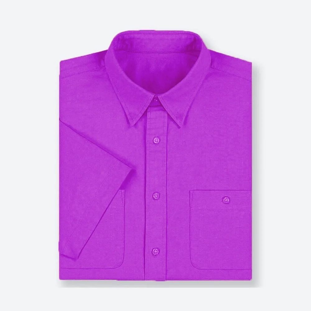 Purple Большие и высокие размеры, мужские летние деловые Повседневные Классические хлопковые рубашки, мужские рубашки в Оксфордском стиле с коротким рукавом, легкие тканые рубашки для мужчин - Цвет: Purple