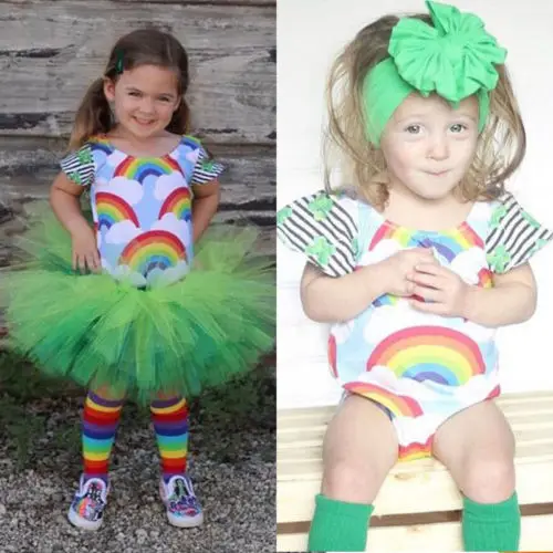 2018 новый летний милый комбинезон для маленьких девочек радужного цвета в полоску