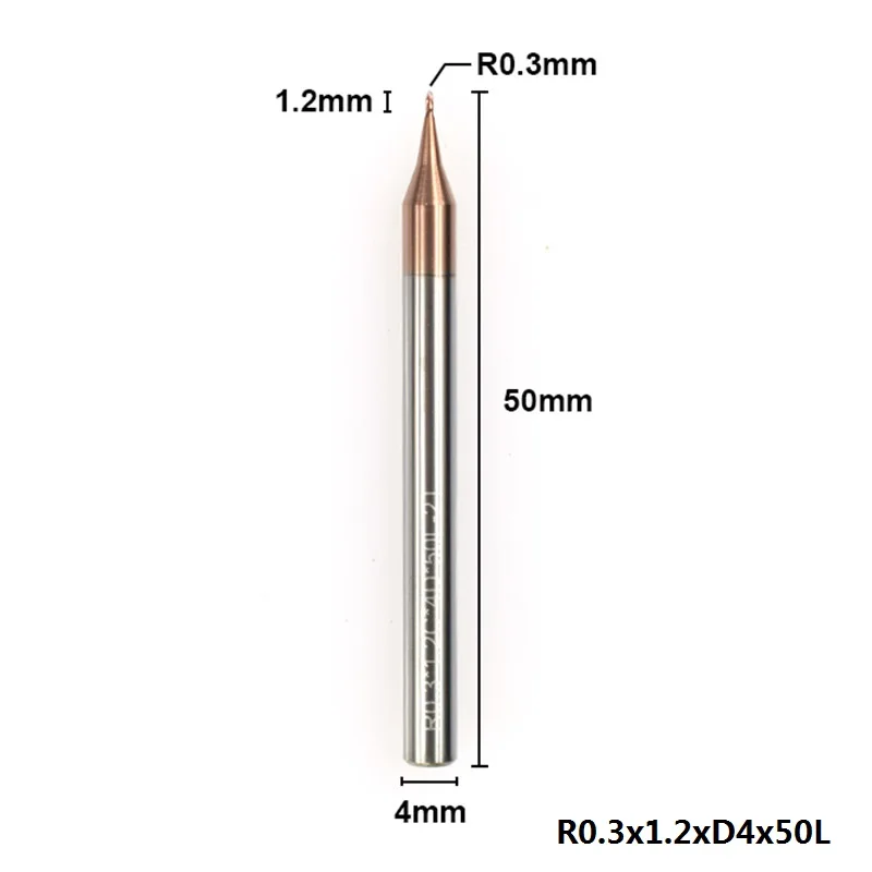 R0.3xD4x50L 1 шт. 0,1-0,45 мм микро сферическая Концевая фреза 2 флейты Вольфрамовая сталь ЧПУ фреза с покрытием TiCN фреза - Длина режущей кромки: R0.3xD4x50L