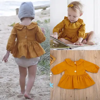 2017 г. однотонные топы с длинными рукавами для новорожденных девочек блузки