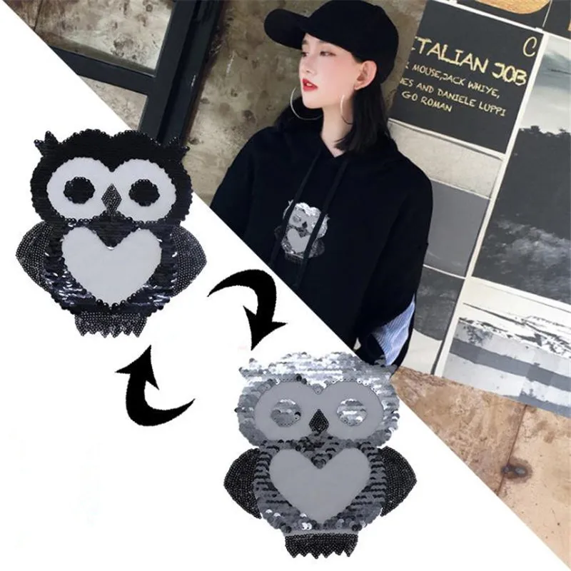 Футболка женская 21 см Сова Птицы флип двухсторонние блестки дело с ним патчи для