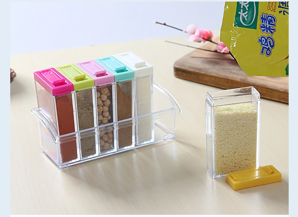 Frap Herb& Spice Tools 6Pcs/Set Spice Box Kitchen Spice Storage Bottle Jars Transparent PP Salt Pepper Cruet Storage Container