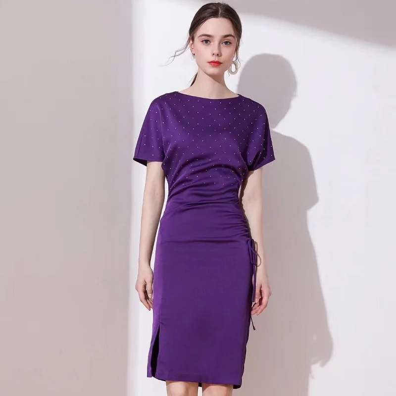 Vestidos De Festa летние модные вечерние коктейльные женские платья ручной работы с бисером и завязками на талии розового, фиолетового, черного цвета