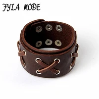 fyla mode vintage leather men bracelets punk handmade wide cuff three x leather bracelet woven wristband bangles for men jewelry