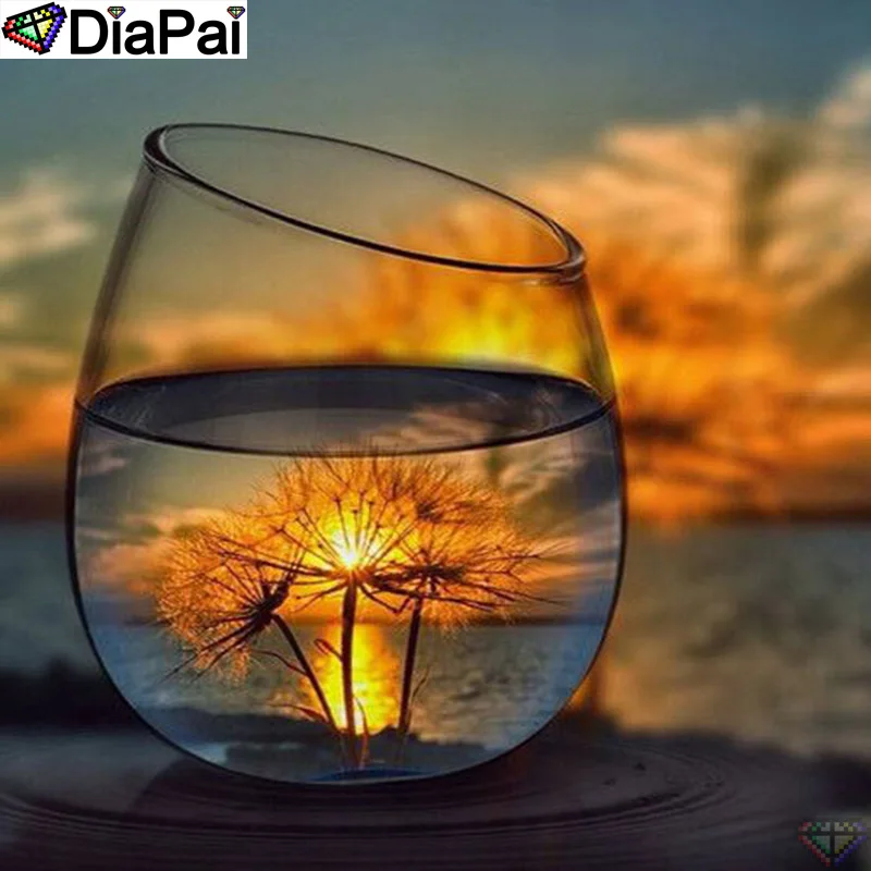 DIAPAI 5D алмазная картина Полная площадь/круглая &quotчашка закат пейзаж&quot