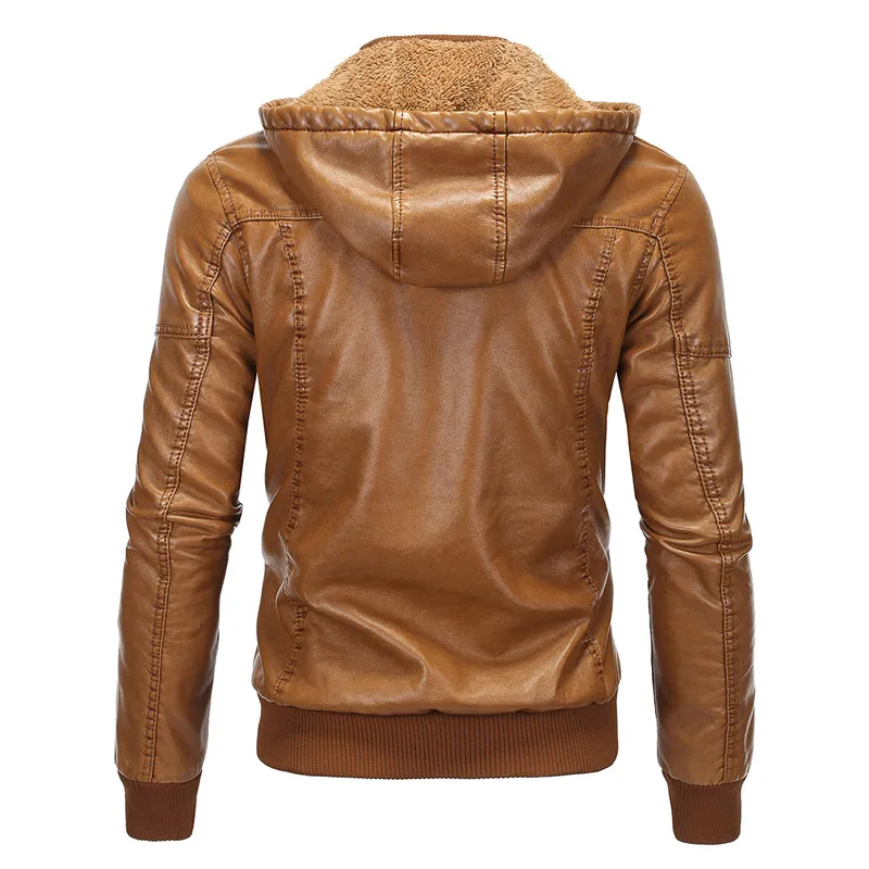 Men Winter Coats High Quality Leather Jackets Classic Motorcycle Cowboy Removable hat jacket Male Velvet Thick Coat | Мужская одежда