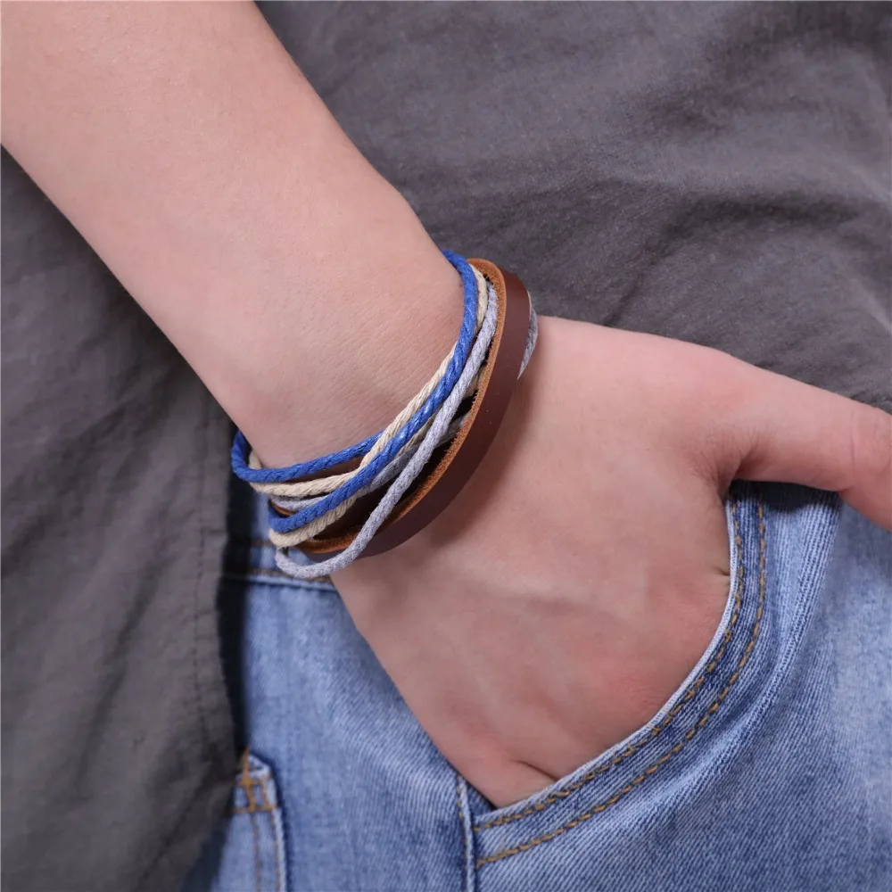 Новинка 2017 Обёрточная бумага кожаные браслеты и для мужчин женщин Pulseira masculina