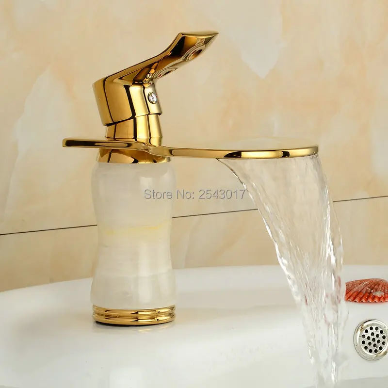 Кран для ванной комнаты Роскошный Золотой водопад мраморный камень белый