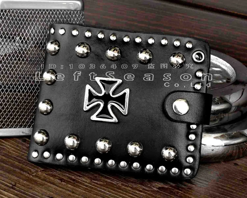 Мужской короткий кожаный кошелек двойного сложения в готическом стиле | Багаж и