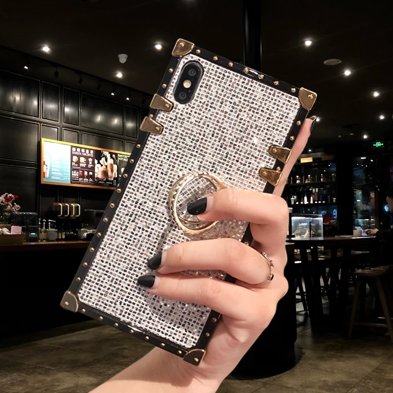 GYPHCA Luxury Bling Glitter Diamond Square Kickstand Phone Case For iPhone 11 11Pro max 6 6s 7 8 Plus X Xr Xs Max Fashion Soft Silicone |