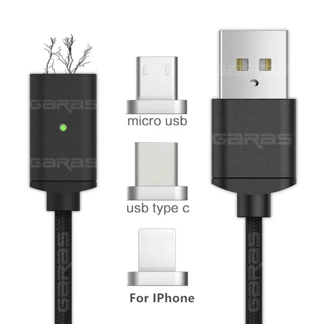 Магнитный кабель usb type C для iPhone samsung type C кабель быстрого зарядного устройства для мобильного телефона Магнитный кабель Micro USB зарядное устройство для передачи данных - Цвет: Black-3 in 1