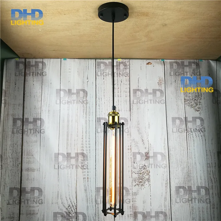 D80mmxH300mm черная железная длинная клетка промышленная Подвесная лампа винтажная
