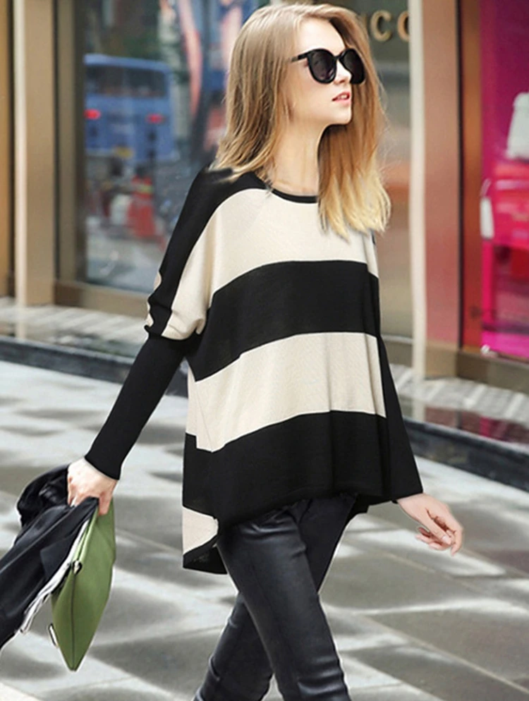 Осенний новый свитер свободного покроя для женщин рукав летучая мышь модный с