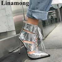 2022 Newest Fringe Silver Lady Shoes Mixed Colors Cross-tied Sexy Thin High Heel And Pointed Toe Spring And Summer Women Boots