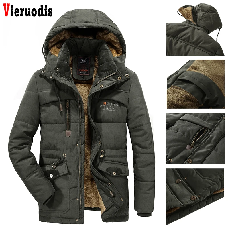Толстая Мужская теплая парка с флисовой подкладкой и капюшоном военная куртка