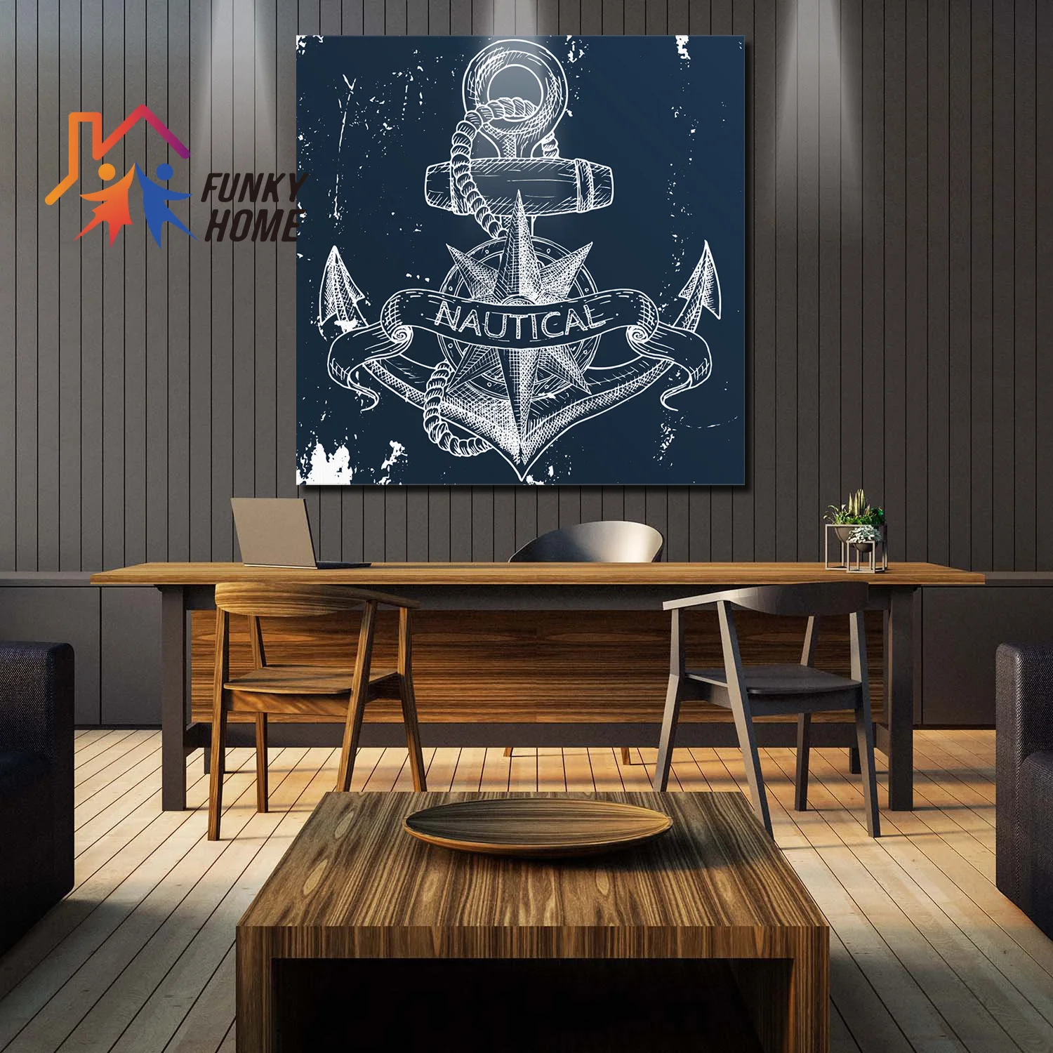 Funkyhome Картина на холсте морской якорь темно-синяя Настенная картина в рамке