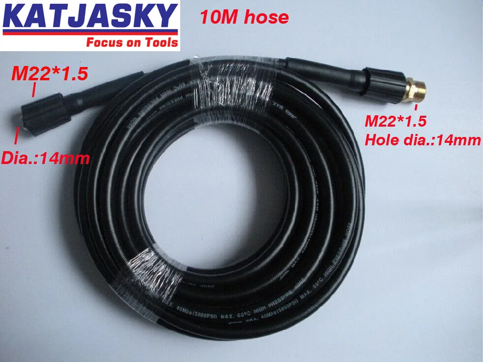 Шланг для мойки автомобиля 10 м 400 бар 5800PSI два концов M22 * 1 5 мм 14 со свободным