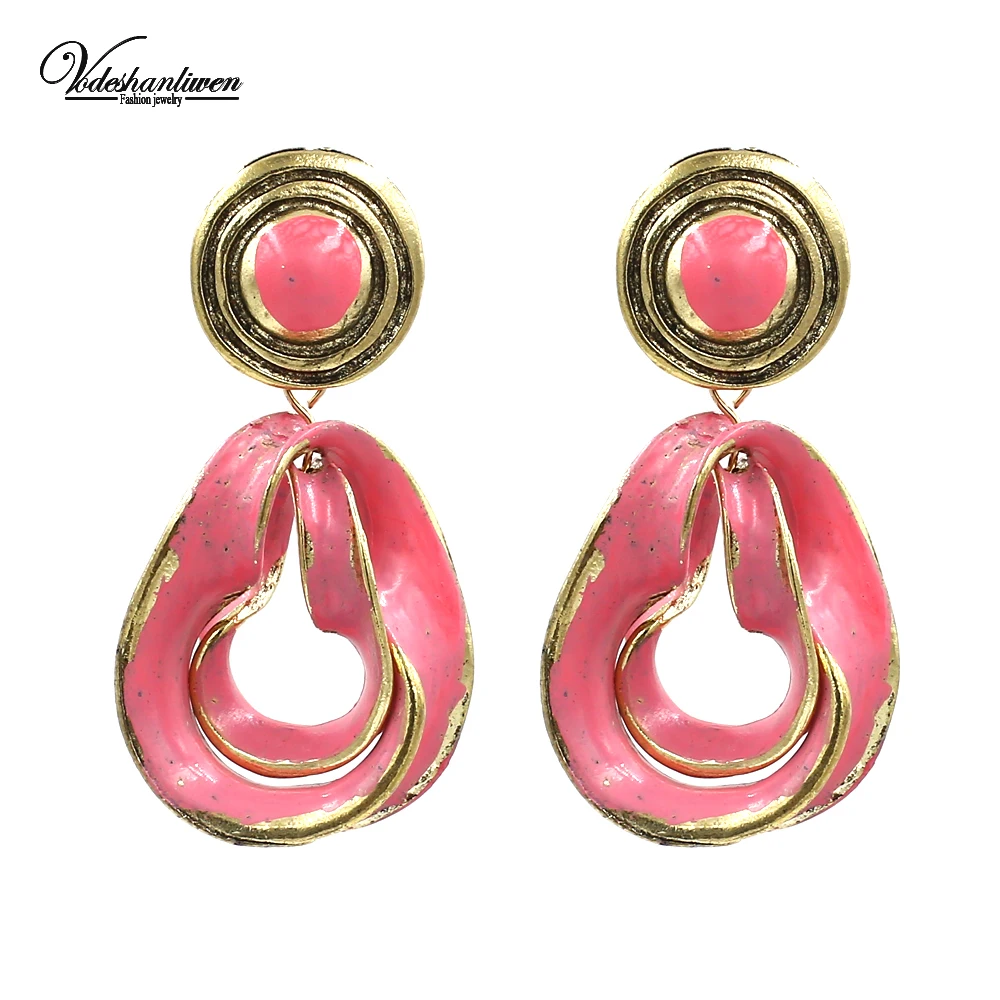 

Vodeshanliwen New Arrival Gold Color Metal Flower Dangle Earrings For Women Fashion Maxi Wedding Statement Long Earrings