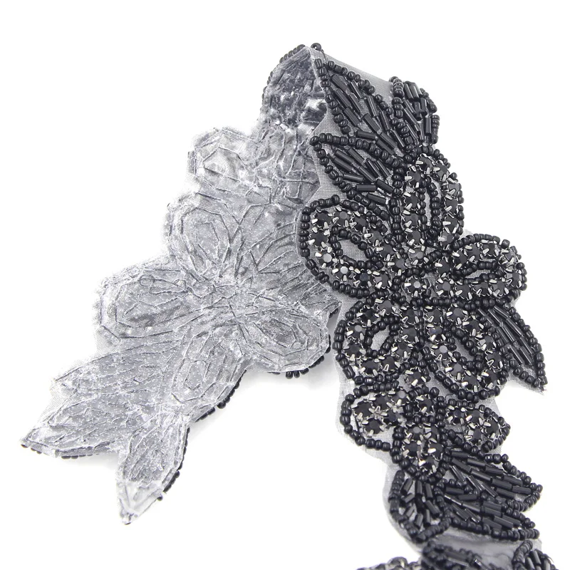 1 Yard Black Handmade Rhinestone Applique 7pcs of 13.5*6cm Flowers for Hot-fix Garment Decorries High Quality | Дом и сад