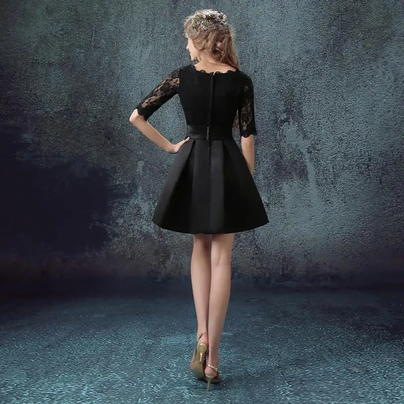 Новый бренд 2016 черное кружево половина короткие коктейльные платья sexy мини совок