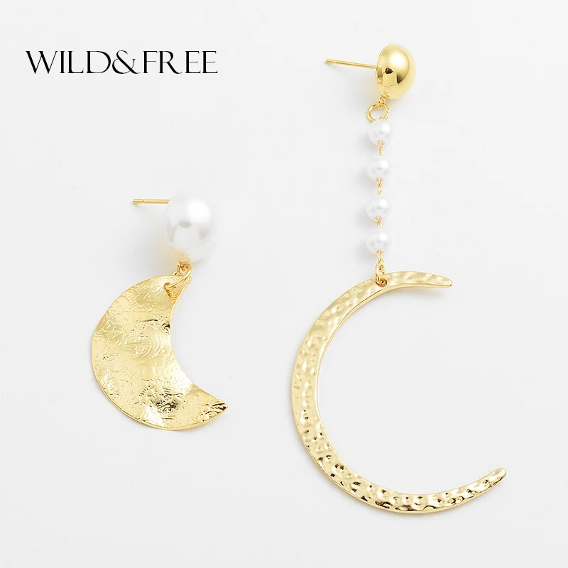 Wild & Бесплатная доставка сезон весна новые асимметричные серьги в виде Луны с