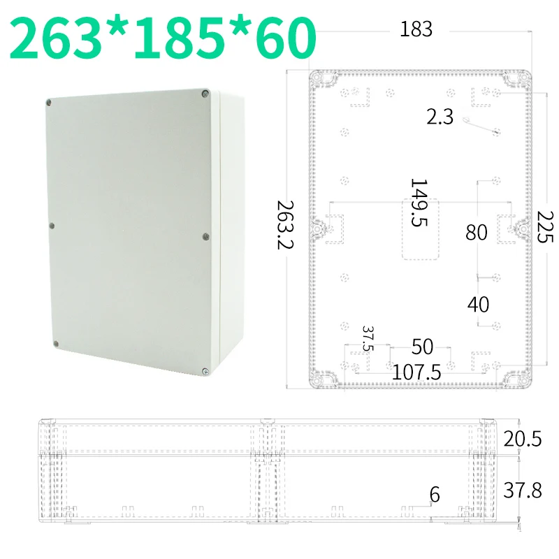 263x182x60 ABS пластиковая коробка IP65 водонепроницаемая распределительная коробка DIY наружная электрическая Соединительная коробка кабель ветка чехол Корпус проекта - Цвет: 263x182x60