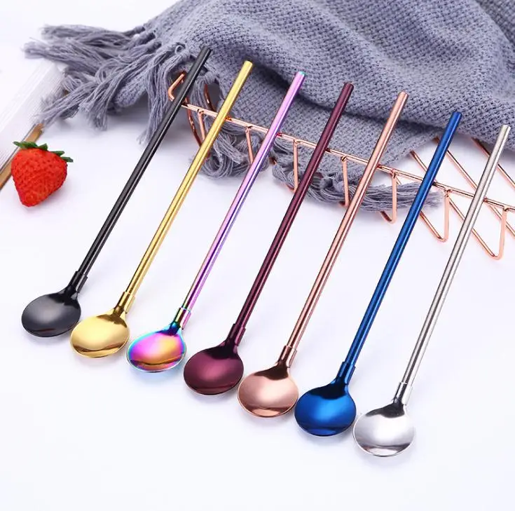 

Stainless Steel Long Straws Spoon Long Handle Mixing Spoon Coffee Milk Tea Stirrer Bar Supply SN1057