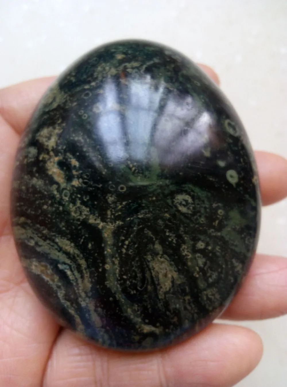 

2.84" GREEN KAMBABA JASPER STROMATOLITE FOSSIL Crystal Polished Palm Stone