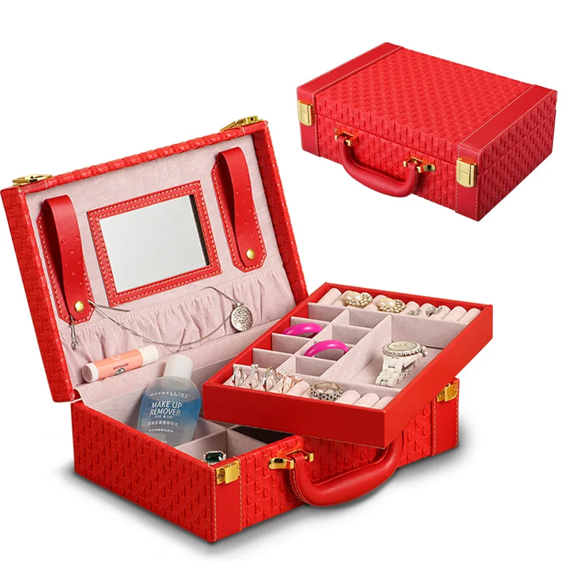 GLHGJP Fashion Woven Jewelry Box Leather Multi-function Portable Jewelry Ornament Storage Case Ring Organizer Trinket Box