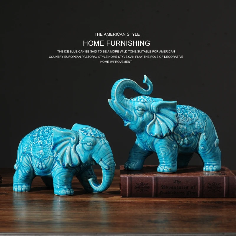 

ceramic blue elephant statue home decor crafts room decoration vintage elephant office ornament porcelain animal figurines gift