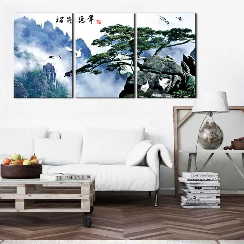 3 шт./компл. Классическая традиционная китайская картина сосновое дерево и кран