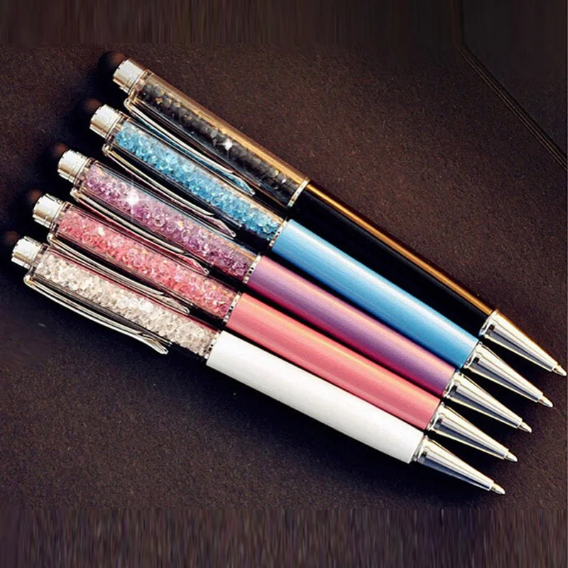 

10 Pcs /Lot Crystal Ball-point Pen Stylus Phone Touch Pen Fashion Gift for School Student Kids Office Stationery Free Shipping