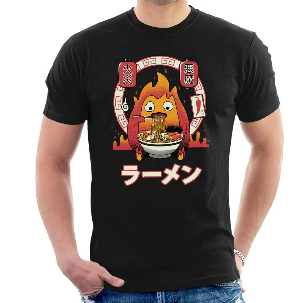 Howls Moving Castle Fire Demon Ramen Calcifer Мужская футболка крутая Повседневная модная унисекс