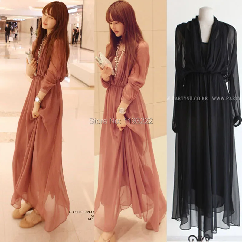 Женское шифоновое платье с длинным рукавом длинное пляжное макси в стиле ретро |