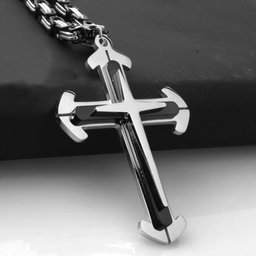 Крутой христианский кулон из нержавеющей стали серебряного и черного цвета