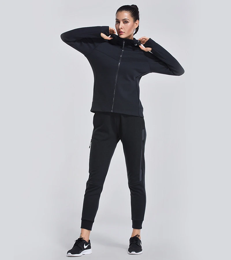 LANTECH Для женщин бег свитер с капюшоном куртка Slim Fit Спорт Йога карман на молнии Спортивная Фитнес Толстовка для упражнений в тренажерном зале Одежда Топы
