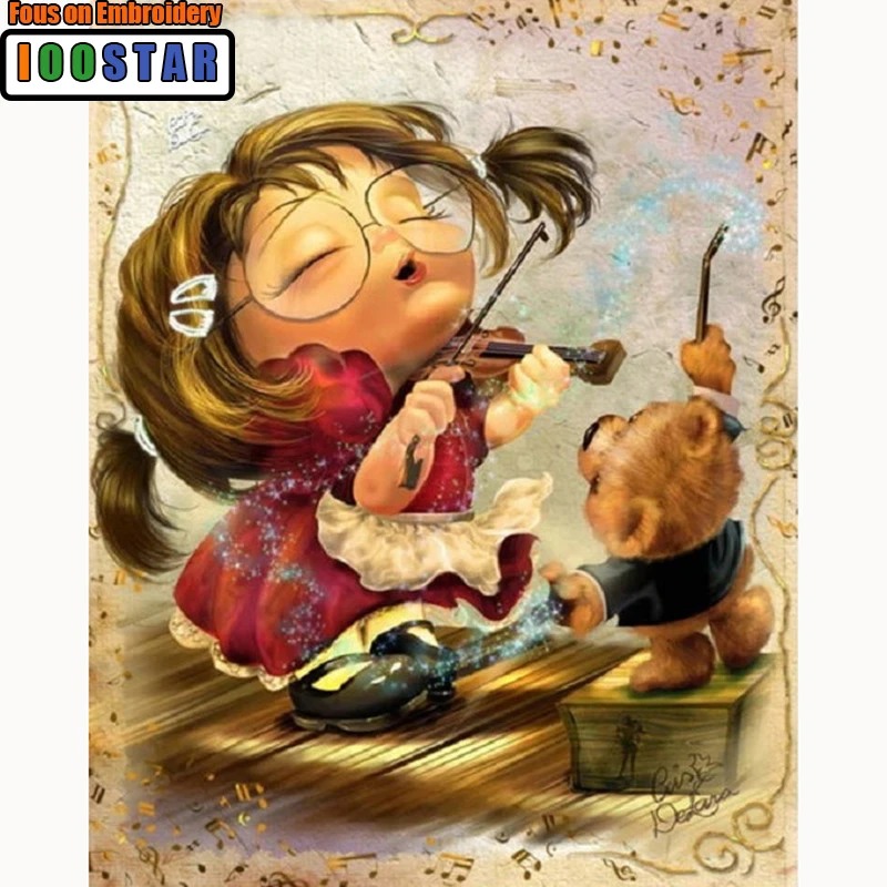 5D Diy diamond painting Mosaic kits home decoration cross stitch square Full Diamond Embroidery Cartoon girl playing guitar | Дом и сад