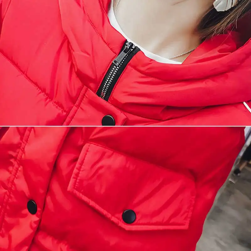 2018 Winter New Fashion Stripes Women Feather Cotton Jacket Plus size Long Thick Hooded Straight Cotton Coat Female Parkas WZ740
