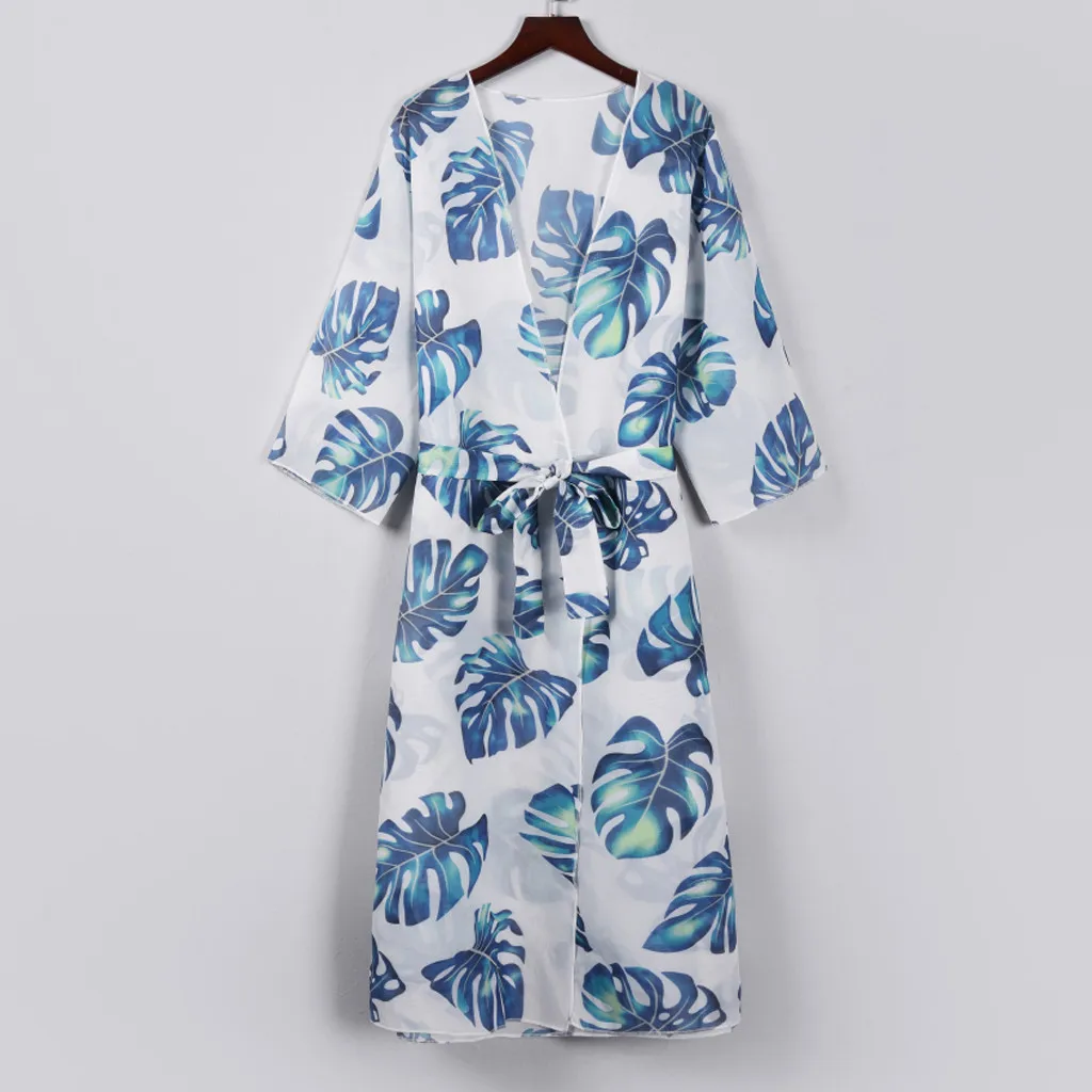 Женский кардиган с принтом листьев накидка на бикини купальник шнуровке пляжная