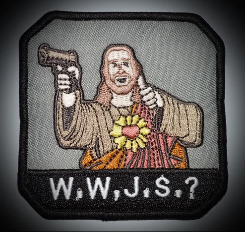 Пистолет! Что бы Иисус стрелял WWJS армия США тактический боевой знак цвета железа