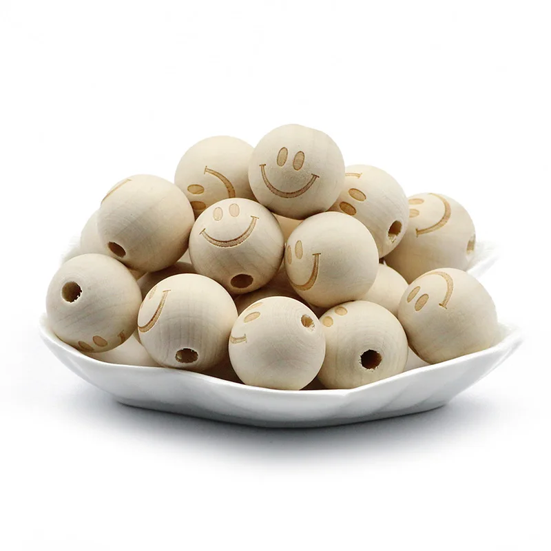 Smiling face JHNBY, 10 шт./лот, 20 мм, круглые бусины из натурального дерева, улыбающееся лицо, сердце, звезда, Детские Прорезыватели, Детские Прорезыватели, деревянные бусины для изготовления ювелирных изделий - Цвет: Smiling face