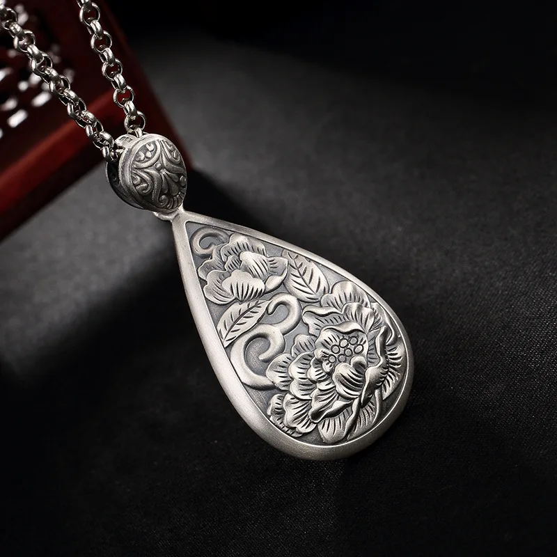 999 Чистое серебряное колье с подвеской Лотос в стиле винтаж, ручной работы, подарок для женщин и мужчин, изысканные ювелирные изделия оптом.