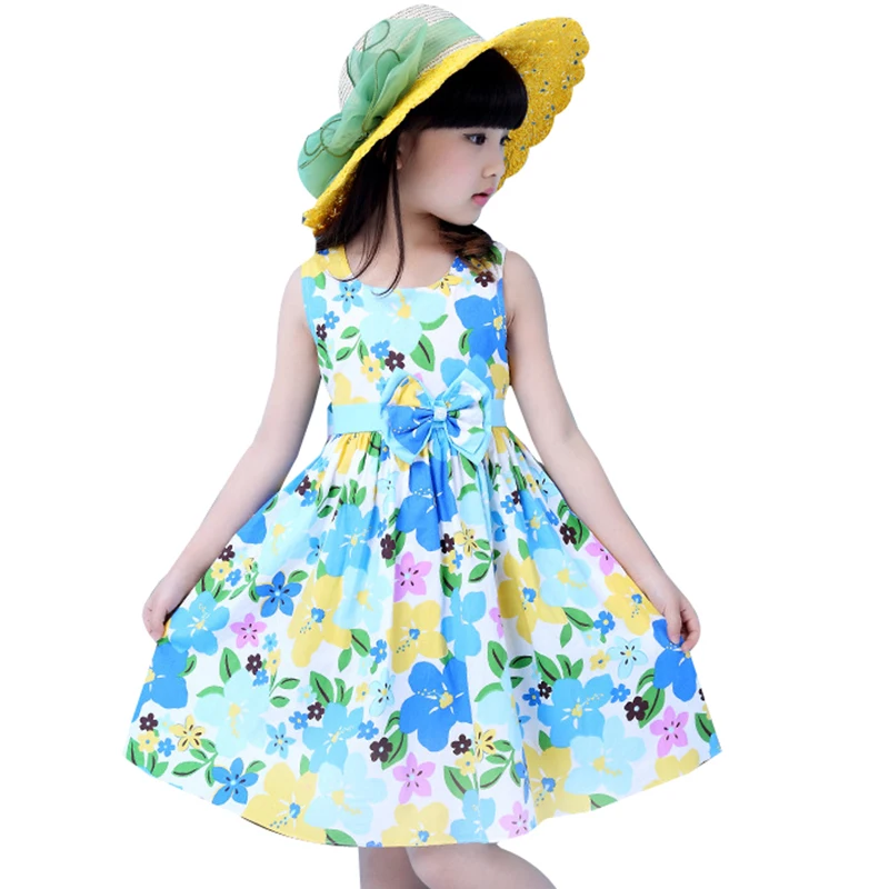 Летнее платье новинка 2019 повседневное хлопковое для девочек одежда без рукавов