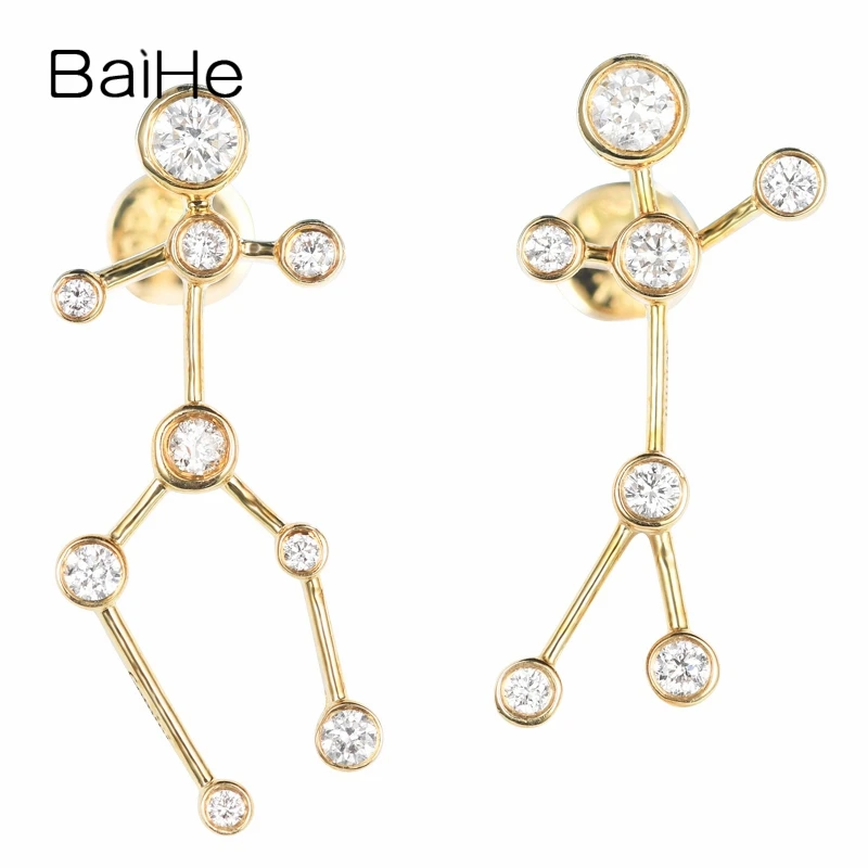 

BAIHE Solid 14K Yellow Gold 0.30CT H/SI Natural Diamonds Wedding Trendy Fine Jewelry 12 Constellations Stud Earrings Women Girl