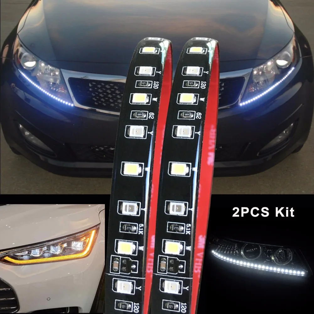 

Homeyard 2pc Flexible LED Taillight Strip Bar scanning turn signal white and yellow color for Truck SUV with all car