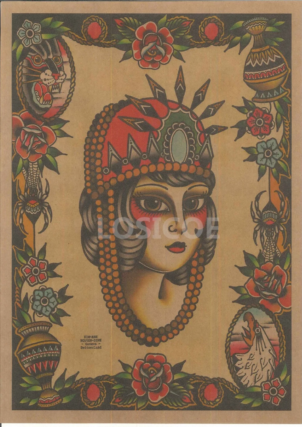 Винтажная староклассная тату-постеры крафт-бумага Настенная Наклейка