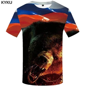 Футболка мужская KYKU, прочная тенниска с 3D-принтом медведя, Повседневная рубашка в китайском стиле