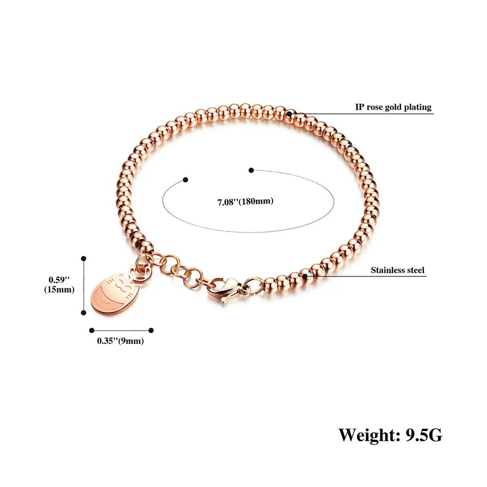 Браслеты из нержавеющей стали с котом шарик серебряного цвета розового золота
